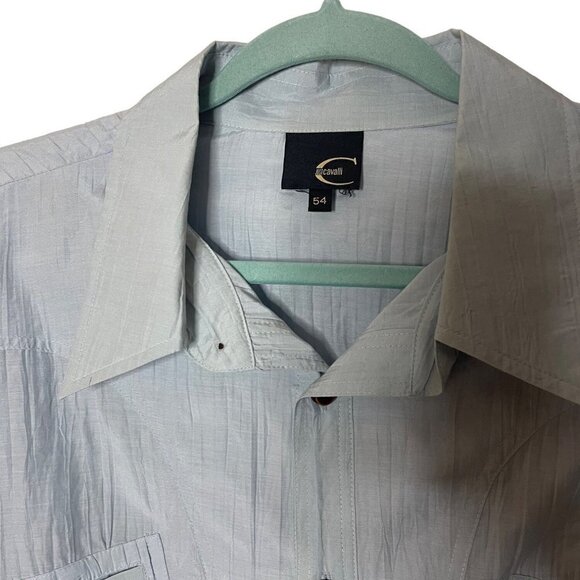 Just Cavalli Mens Shirt Light Blue Size 2XL Vintage Crinkle Textured Button Up - Picture 11 of 12